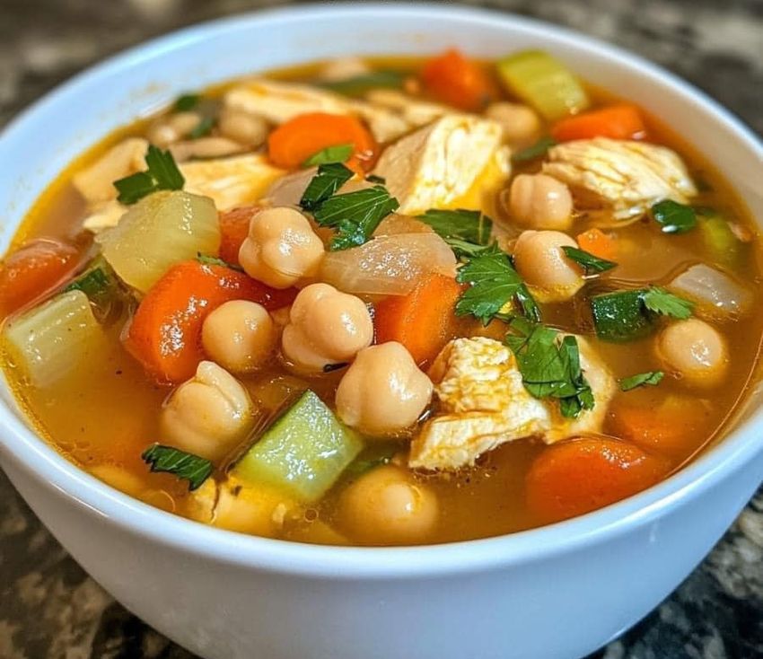 Sopa Mediterránea de Garbanzos y Pollo – Saludable y Deliciosa