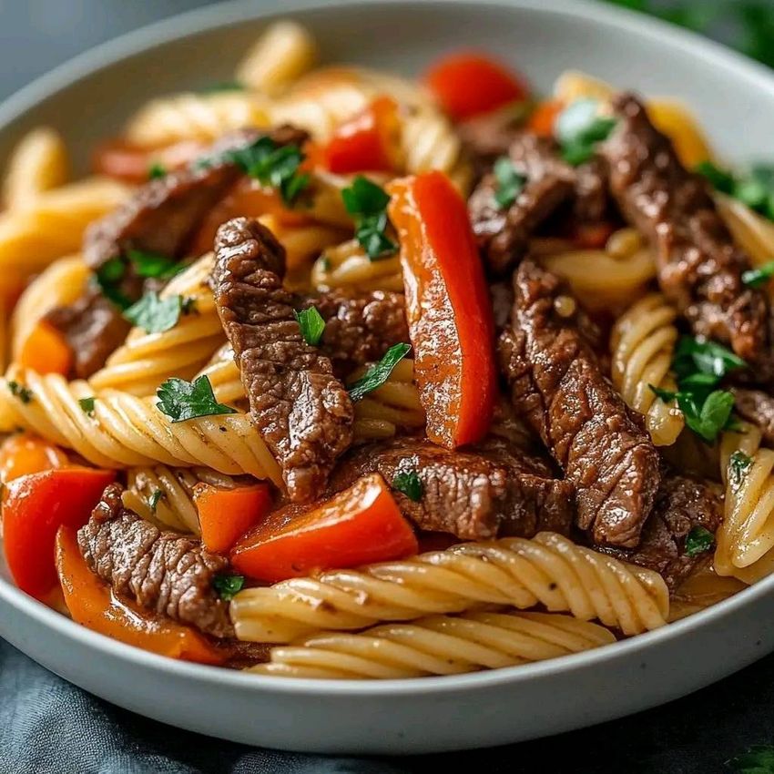 Pasta Cremosa con Bistec y Pimientos! Una Cena Rápida y Deliciosa