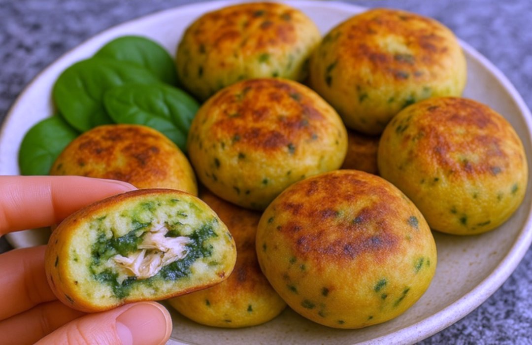 ¡Estas Bolitas de Espinaca con Pollo son más sabrosas que fritas y no llevan nada de aceite!