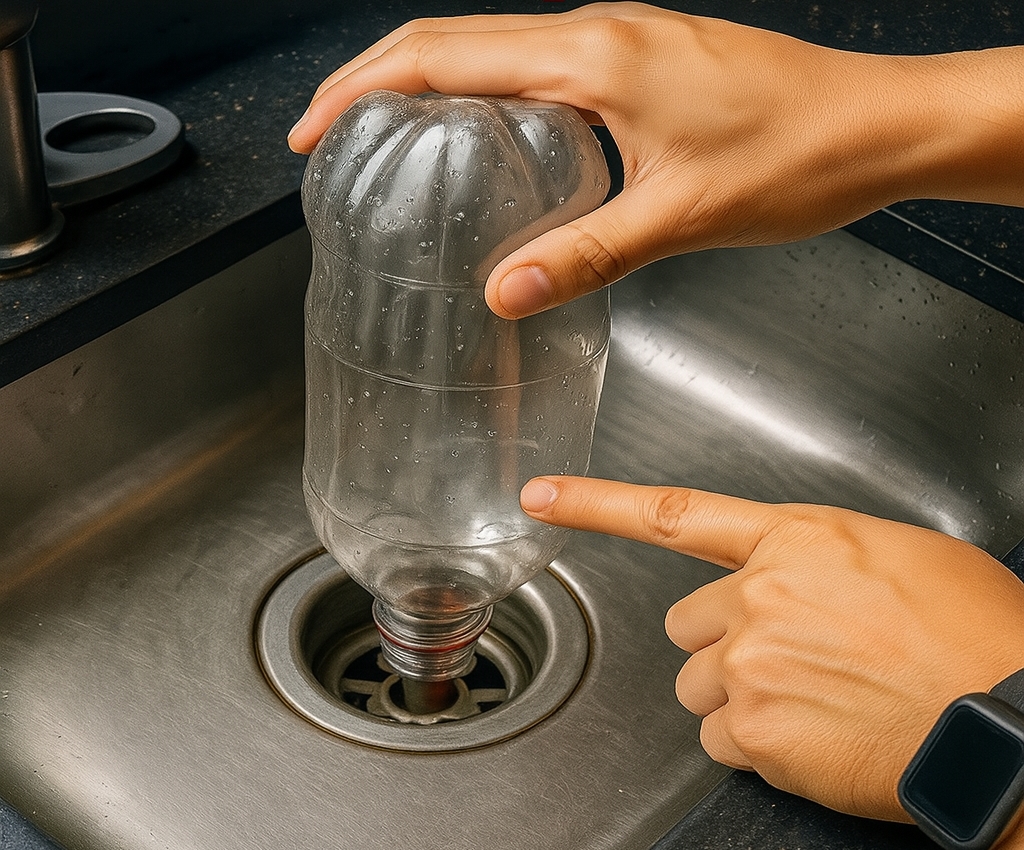 🚰🔧 ¡Pon una botella boca abajo en el fregadero y mira lo que pasa! El truco casero que muchos desconocen 😱