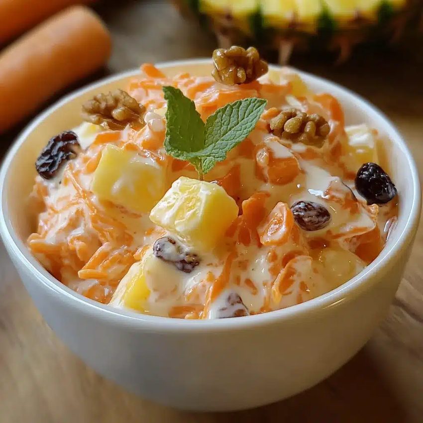 🥕 Ensalada de Zanahoria Cremosa con Manzana, Piña y Pasas